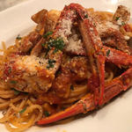 渡り蟹とポルチーニ茸のトマトソーススパゲティ