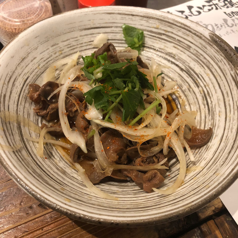 砂肝オニオンポン酢(佐賀県三瀬村 ふもと赤鶏 田町店)