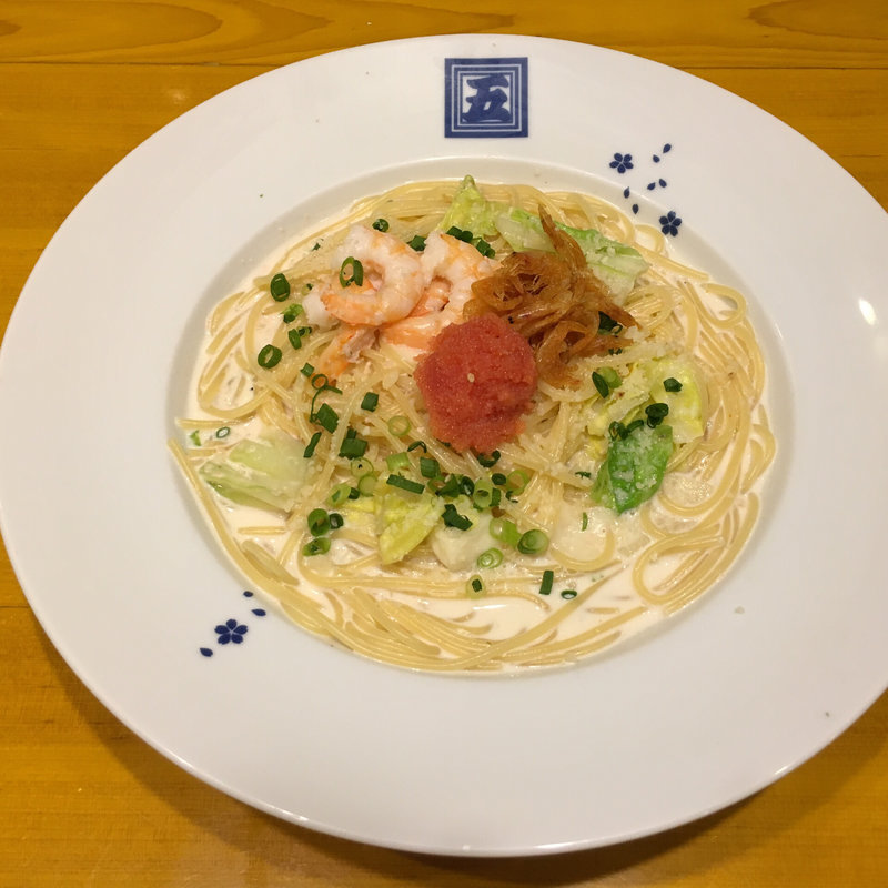 海老とモッツァレラチーズの明太子クリーム(五右衛門 新大阪)