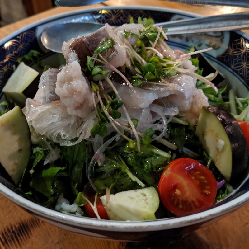 鱧と小ナスの梅サラダ(季楽酒場 おっきゃがり 福島)