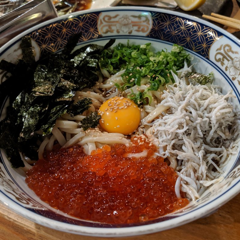 しらすとイクラのかまあげうどん(季楽酒場 おっきゃがり 福島)