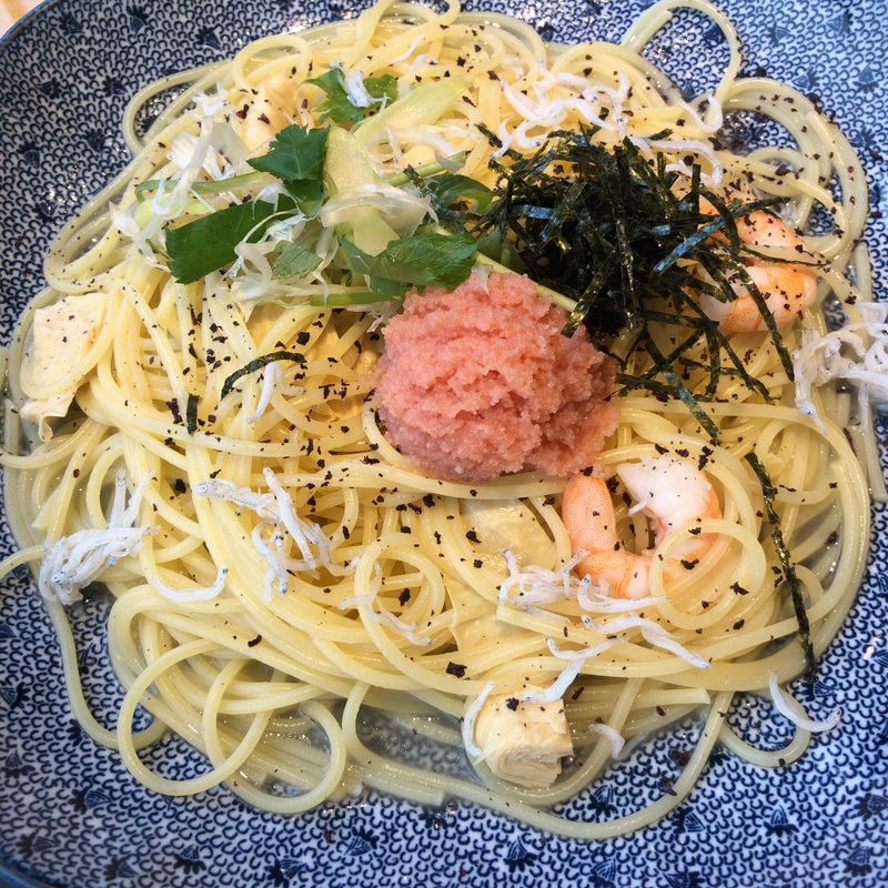 たらこと釜揚げしらすと湯葉の京だし仕立て(洋麺屋 五右衛門 横浜ランドマーク店)