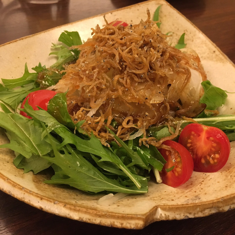 水菜とジャコのサラダ(肝料理専門店 肝屋 嘉正亭 みその)