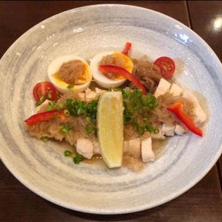 上州鶏の酒塩蒸し(手打ちそば 俊)
