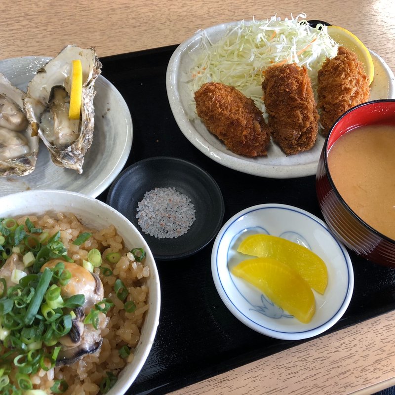 焼き牡蠣定食(かき小屋 小江戸)