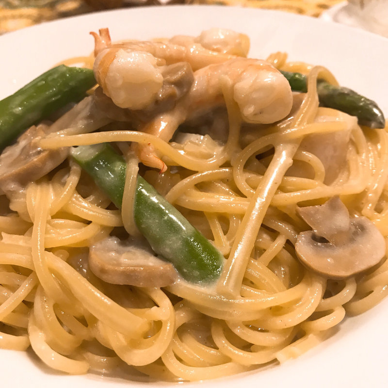 エビとホタテとアスパラ(メランツァーネ)