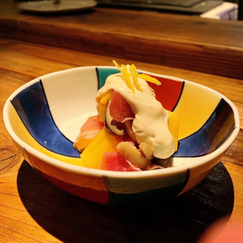 柿と生ハム、大黒しめじの白和え(酒井商会)