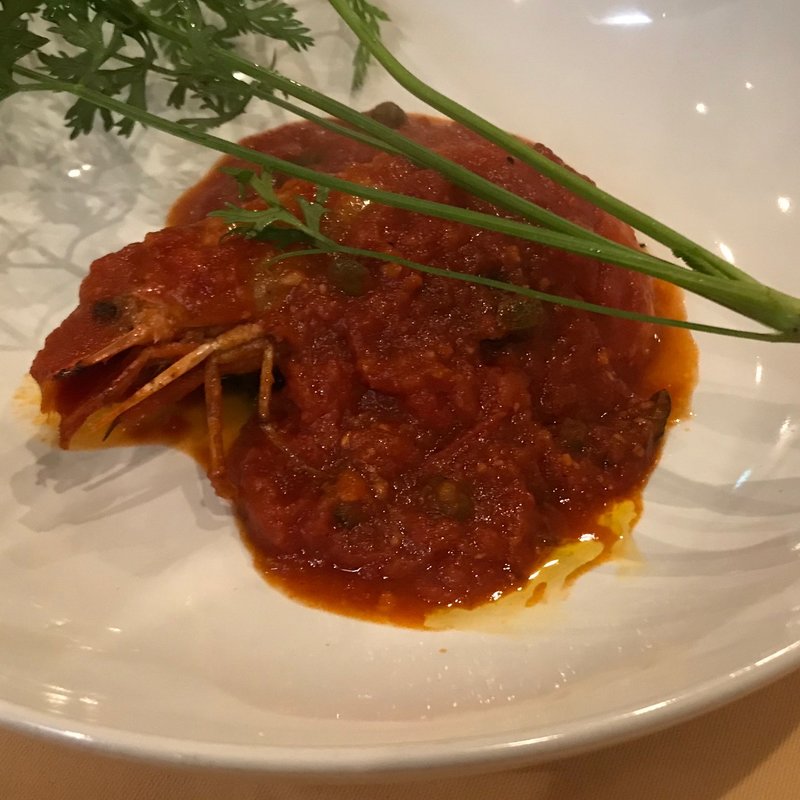 有頭海老のトマトソース　コース　メイン(Ｔｒａｔｔｏｒｉａ　Ｌａ　Ｆｏｎｔｅ（トラットリア　ラ　フォンテ）)