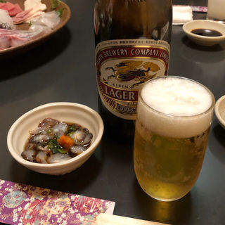 お通し&瓶ビール(博多 ごっそう 道楽)