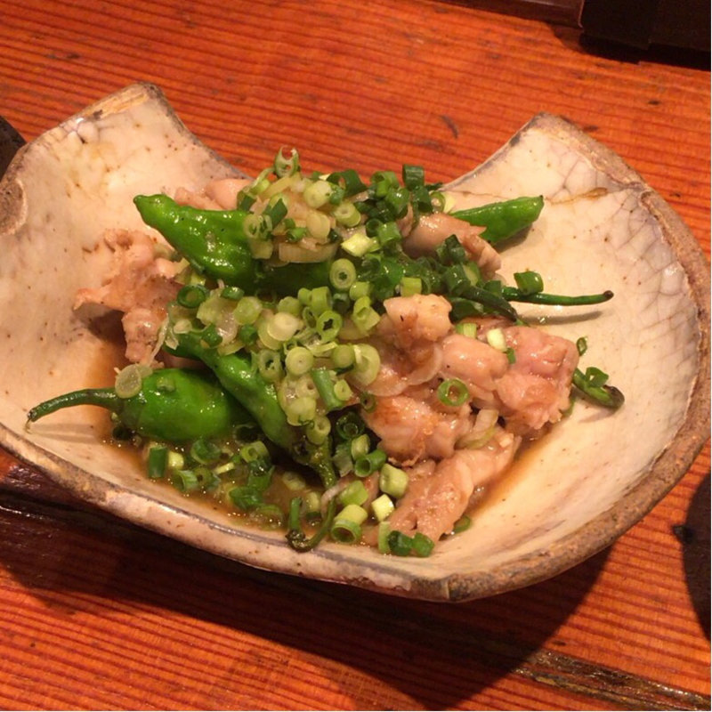 せせりとししとうの柚子胡椒和え(前菜坊 風神)