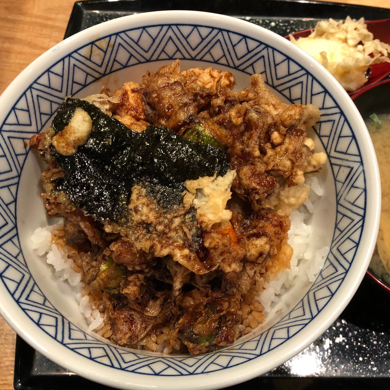 大かき揚げ天丼+みそ汁と玉子天麩羅セット(一心 金子 )