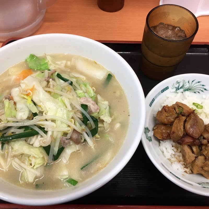 やきとり丼野菜たっぷりタンメンセット(日高屋 池袋北口駅前店)