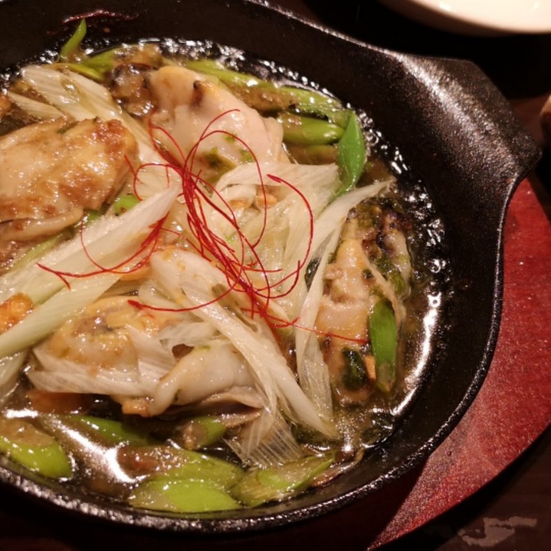 牡蠣、ネギ、あおさのアヒージョ(glam)