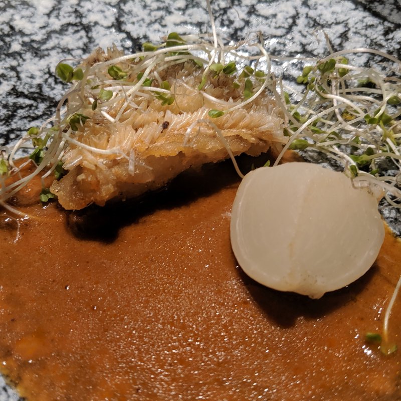 甘鯛松かさ揚げ、アメリケーヌソース(ete)