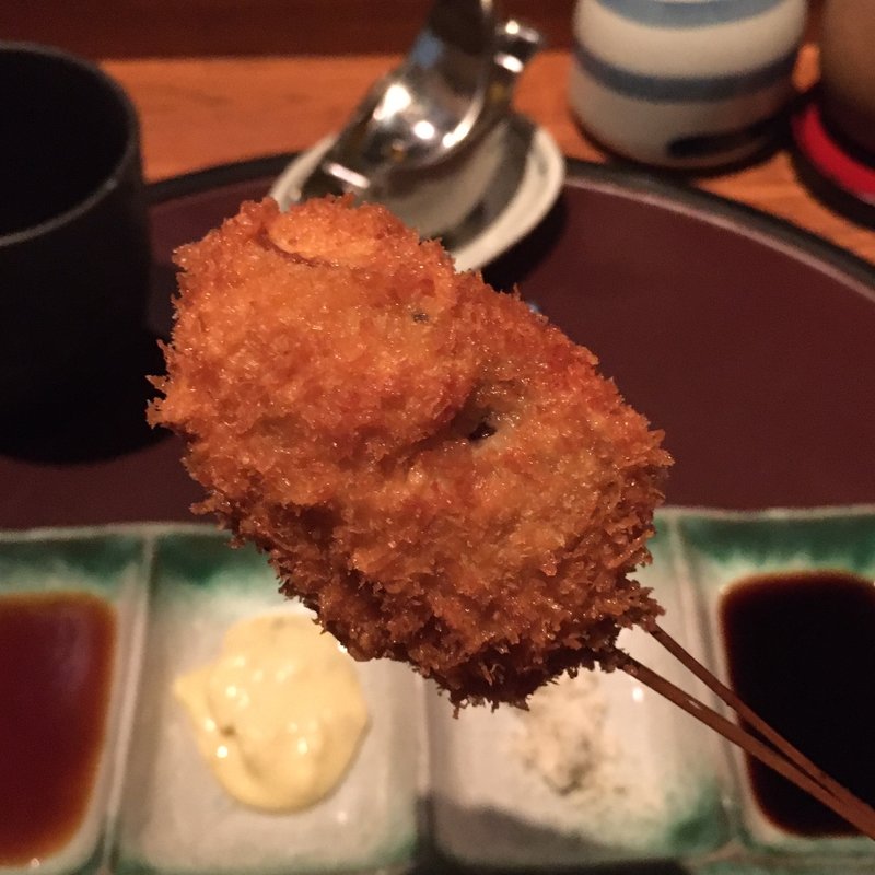 椎茸の肉詰め 中華風（串揚げ）(串揚げ ふくみみ)