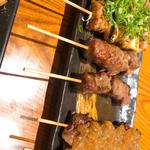 トロもつ串、牛ハラミ、カルビ串