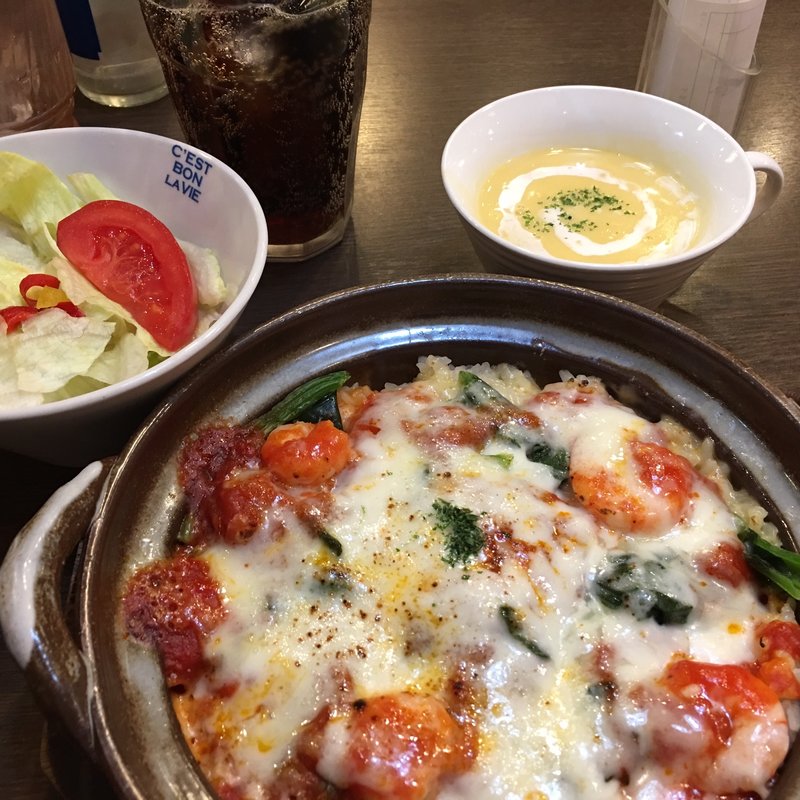 海老とほうれん草の土鍋ドリアセット(おむらいす亭 フレスポ鳥栖店 （オムライステイ）)