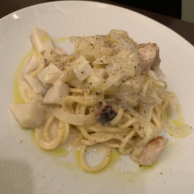 桜美鶏と里芋 サツマイモのパスタ(アンブレラ )