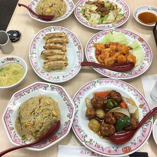 焼きめし・酢豚・餃子・海老のチリソース(餃子の王将 久留米インター店)
