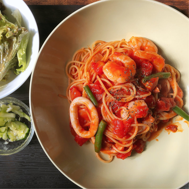 シーフードのトマトパスタ(壱里山Cafe)