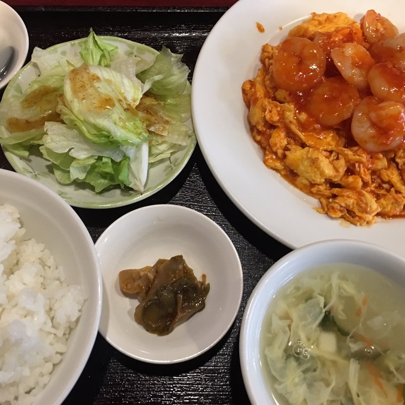 エビと玉子のチリソース定食(王さん私家菜)