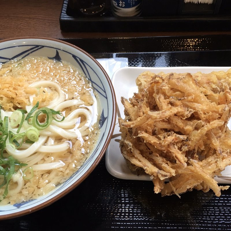かけうどん(大)・かき揚げ・おにぎり(丸亀製麺筑後)