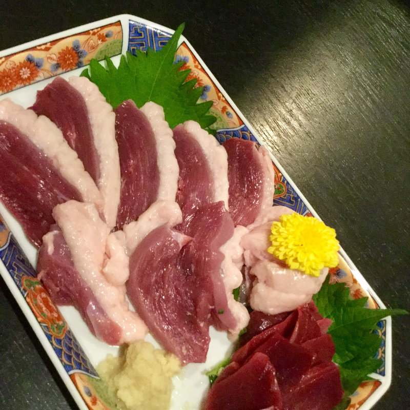 鴨刺身三種(ロース、ずり、皮)盛合せ(虎ばん)