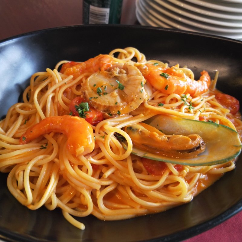 魚介トマトクリームパスタ(シーフードレストランメヒコ いわきフラミンゴ館)