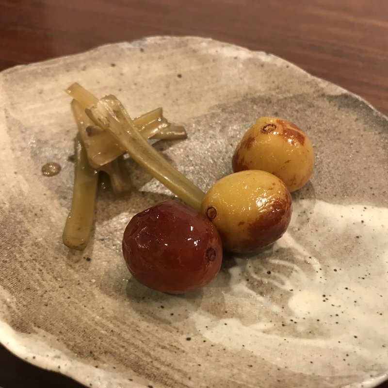 国産ナツメとワサビ菜のお浸し(寒ざらしそば芦生)