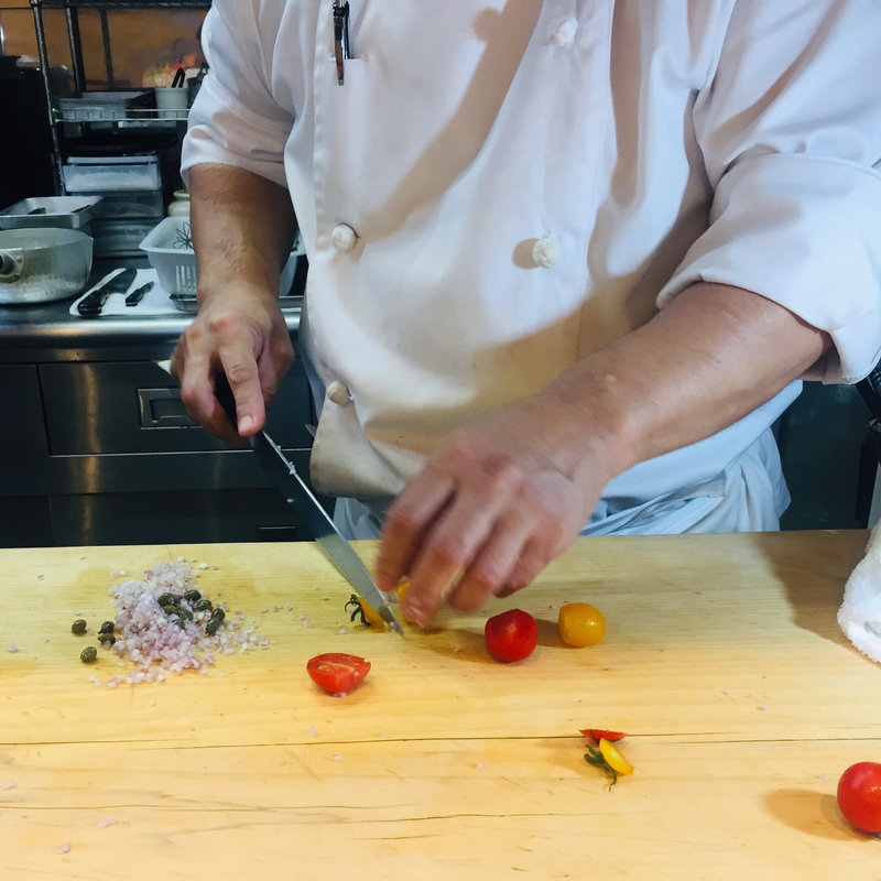 礼文産熟成真鱈のムニエル、海老と小柱のムースのローストw/ラタトゥイユと真鯛のアラのソース(びすとろ ふうじん)