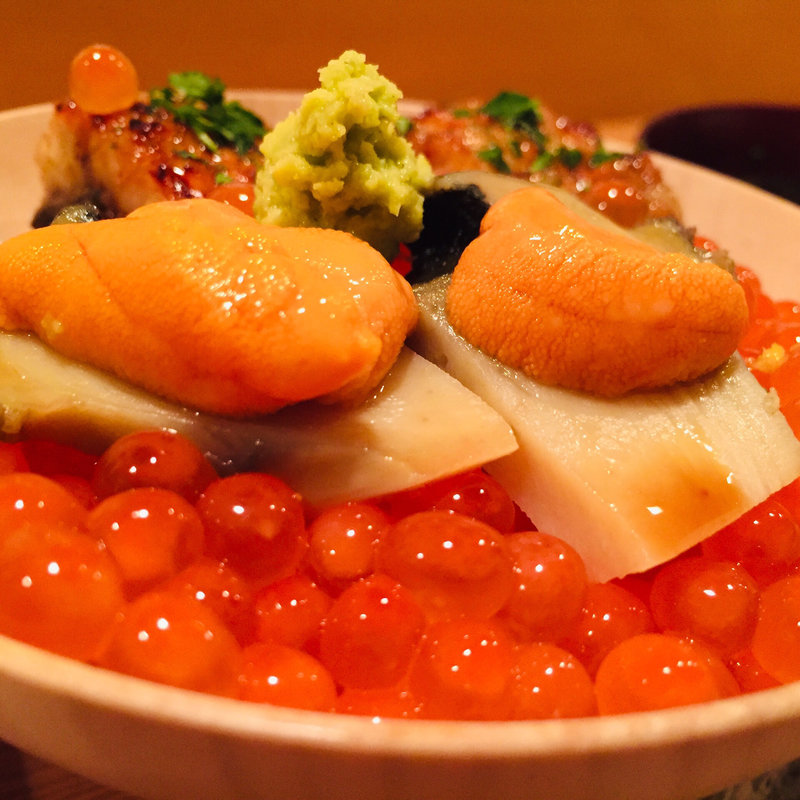 バフン雲丹、いくら、熟成海うなぎ、黒あわびご飯(料理 澤)