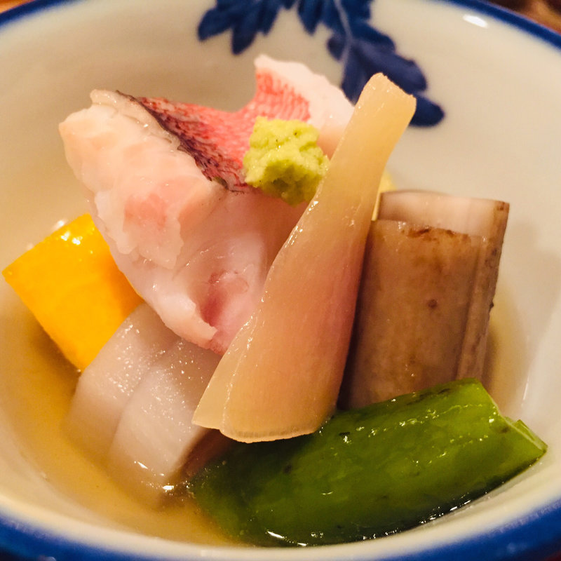 強肴_愛媛八幡浜産甘鯛、茗荷、蓮根、南瓜、万願寺唐辛子の炊合せ(料理 澤)