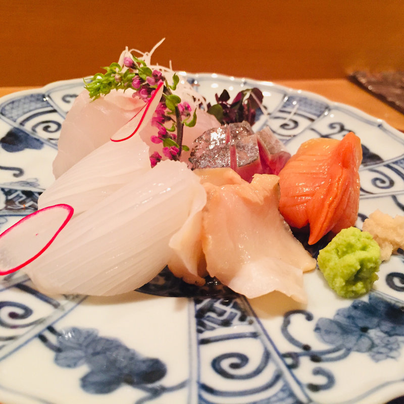 向附_島根産クエ 、宮城県閖上（ゆりあげ）産赤貝 、北海道産真つぶ貝、鹿児島出水産真鯵、明石産水烏賊(料理 澤)