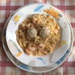 タリアテッレ・帆立と海老のクリームソース(ハートランド)