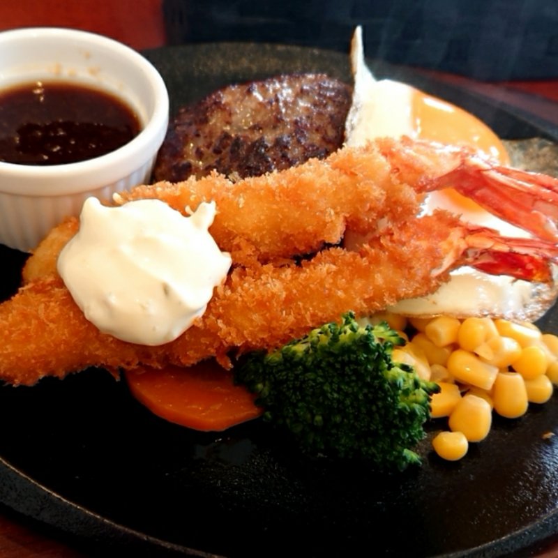 ハンバーグ&エビフライ(FUJIWARA)