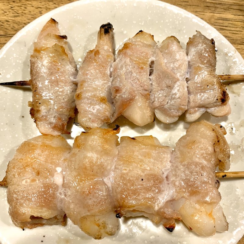 肉巻きえび、肉巻きしょうが(やきとん やまちゃん)