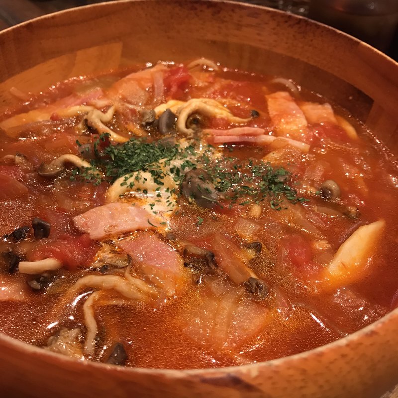 きのことベーコンのトマトスープ(麦小家 （【旧店名】スパゲティ DEN）)