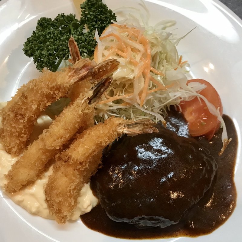 海老フライ＆ハンバーグ(ゴメンネJIRO)