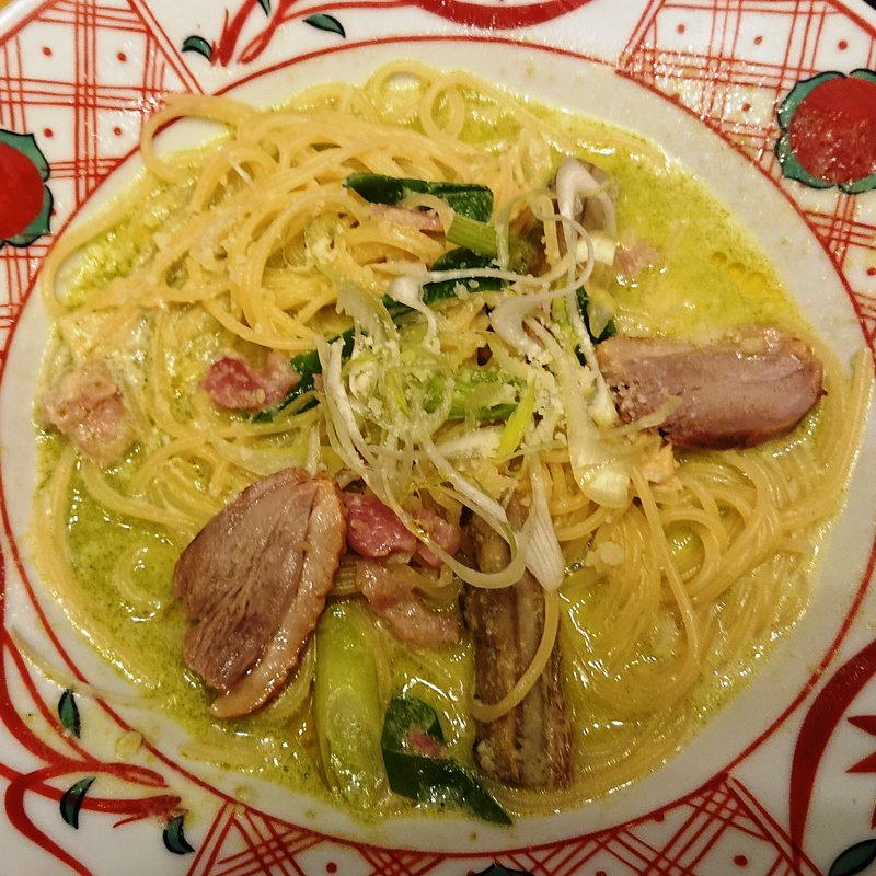 合鴨と湯葉と堀川ごぼうの九条ネギクリームスープ(先斗入ル ラゾーナ川崎店)