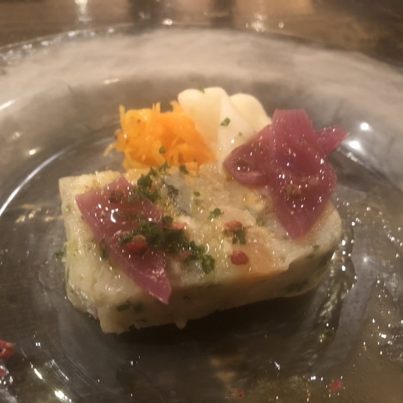 あんこうあん肝スモークサーモンのテリーヌ(オステリア クロッキオ)