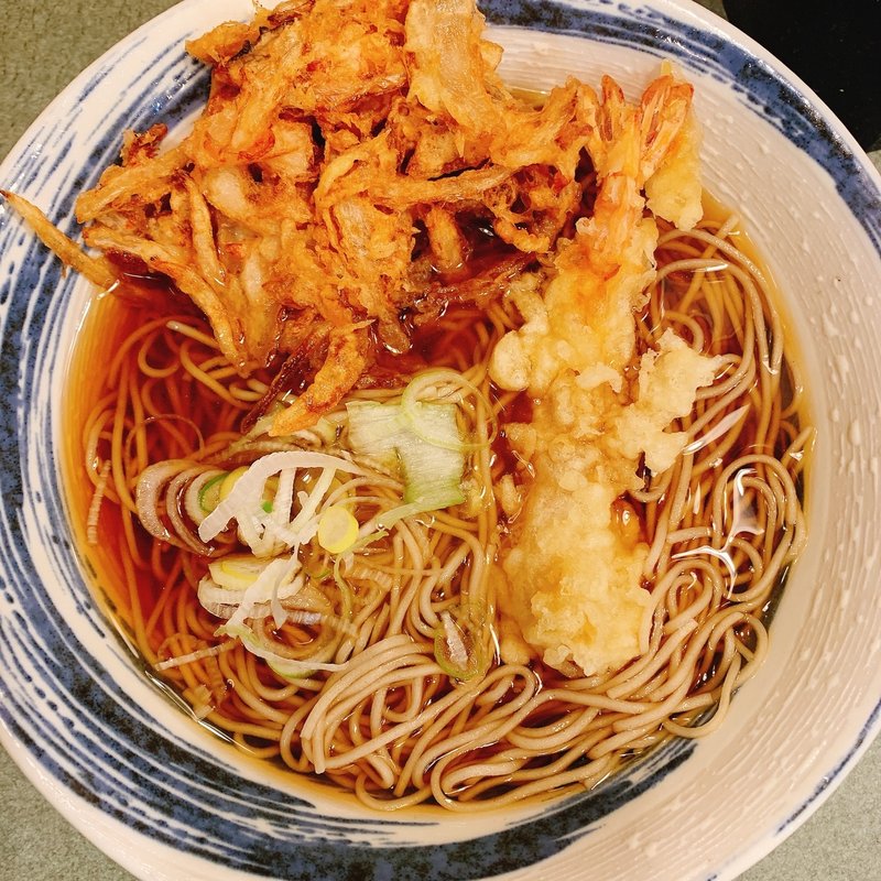 海老天かき揚げそば(そばうどん 文殊 浅草橋店)