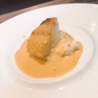 鱈のムニエル　蟹のリゾット　甘海老のソースで(lien)