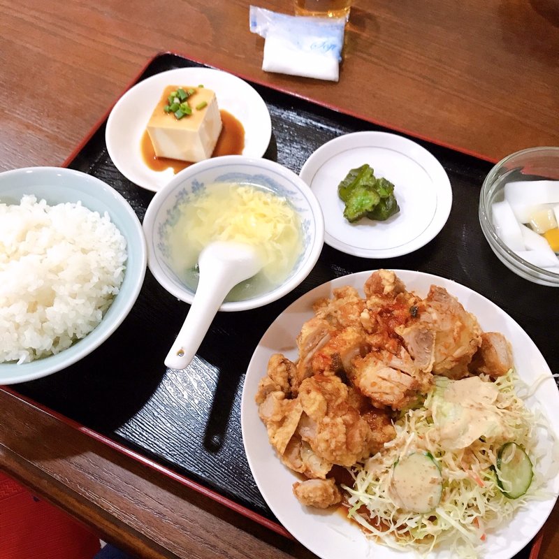 若鶏唐揚げの四川風ソース定食(日日紅 )
