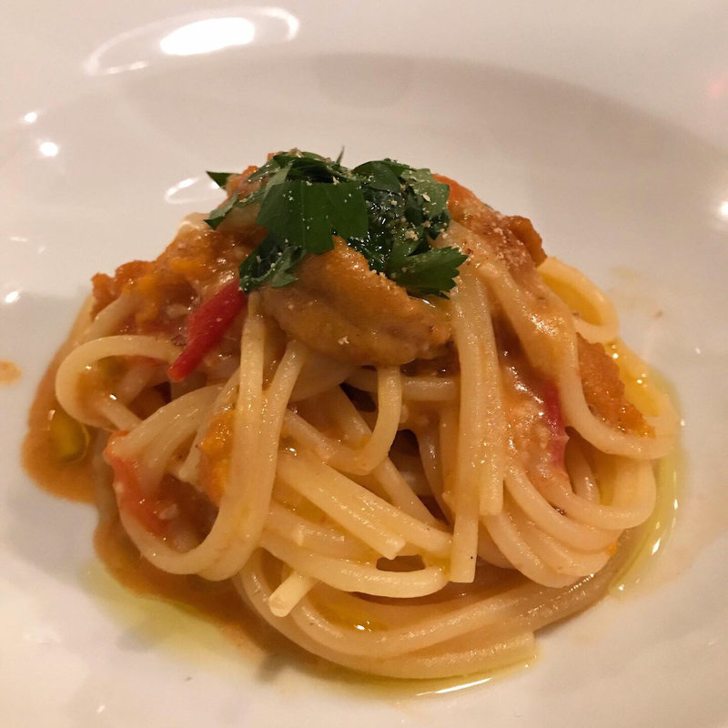 スパゲッティ 生雲丹とフレッシュトマト シチリア風(FABBRO)