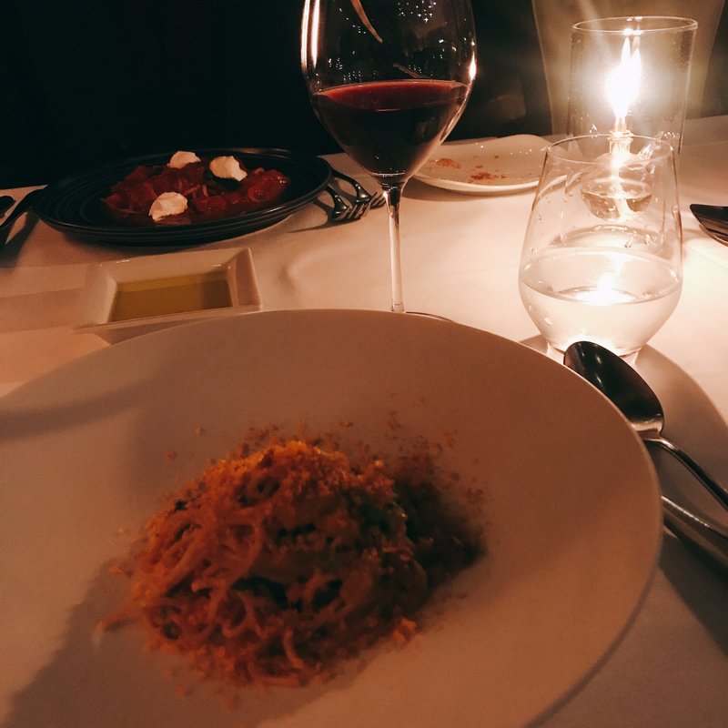 自家製石臼小麦のスパゲティ　雲丹・唐墨・いかさま唐墨のアーリオ・オーリオ(RESTAURANT DAZZLE)