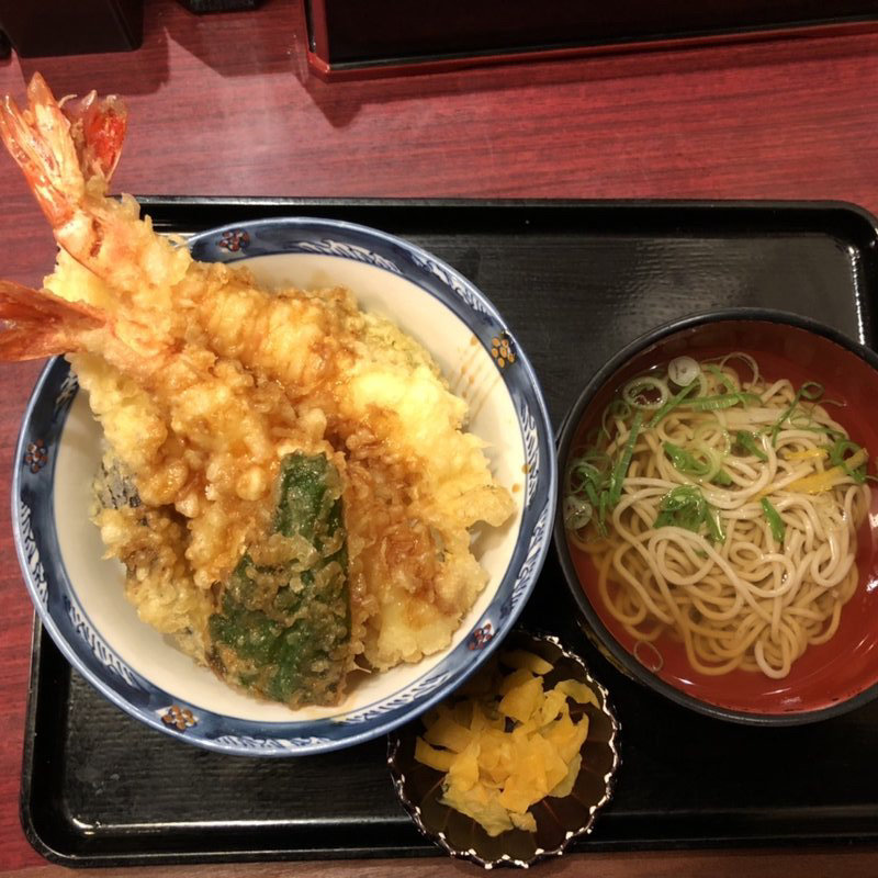 特上大海老天丼ミニ麺セット(どんぶり専門店 丼丼亭 あべのハルカス近鉄百貨店)