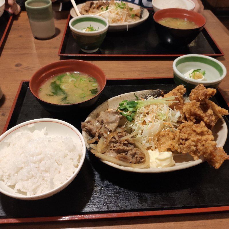 唐揚げ＆豚肩ロース生姜焼き定食(街かど屋 潮見が丘)