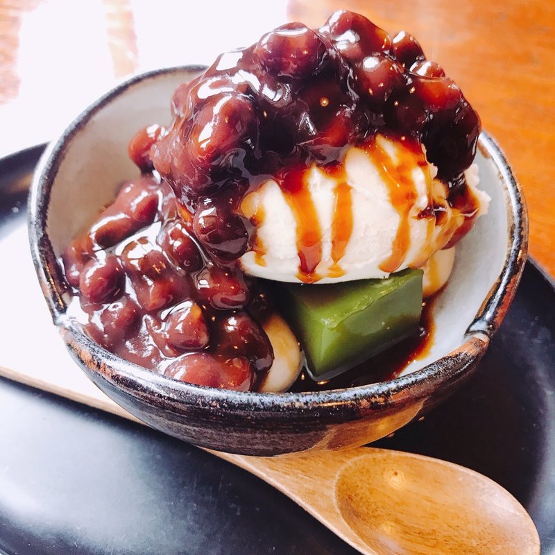 抹茶ゼリーとそば団子のあんみつ（小）(金砂そば )