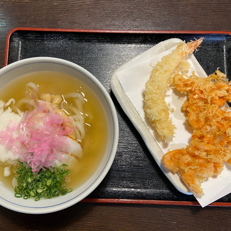 えび天ぷらと姫あまえびととろーりあんかけうどん(さぬきうどん誠屋)