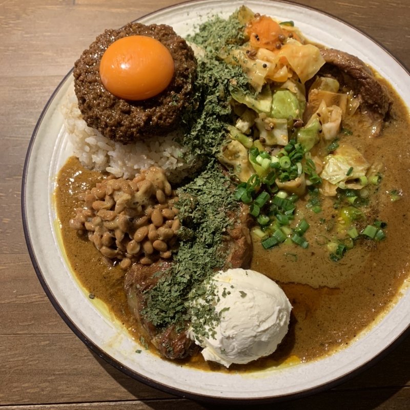 MIX 並盛 豚 キーマ アチャール  納豆 クリームチーズ ドライパクチー(吉田カレー  )